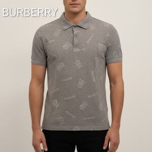 Burberry TB Monogram Print Polo Shirt Grey Charcoal Men's Size Small